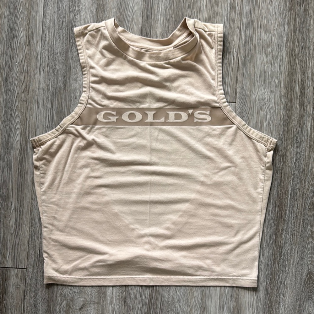 Cream Fitted Crop Muscle Tee Gold's